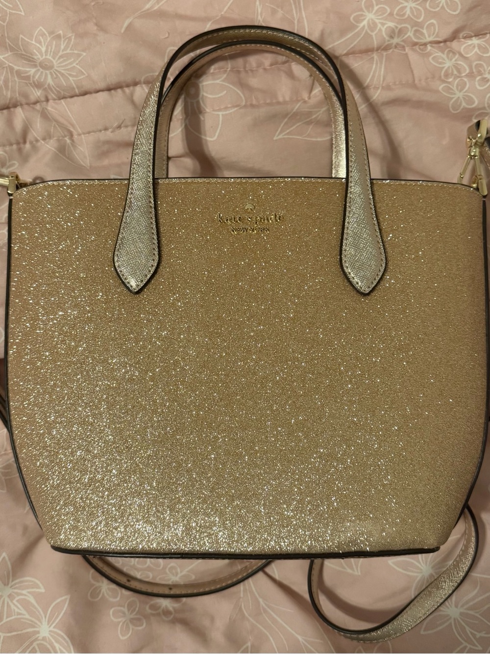 kate spade glitter tote in champagne gold